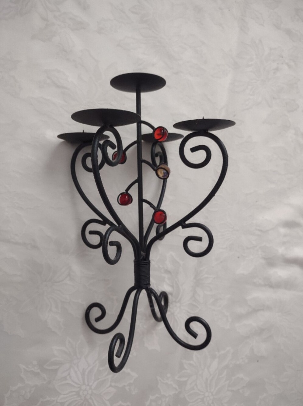Wrought Iron Candelabra With Glass Beads Candle Holder